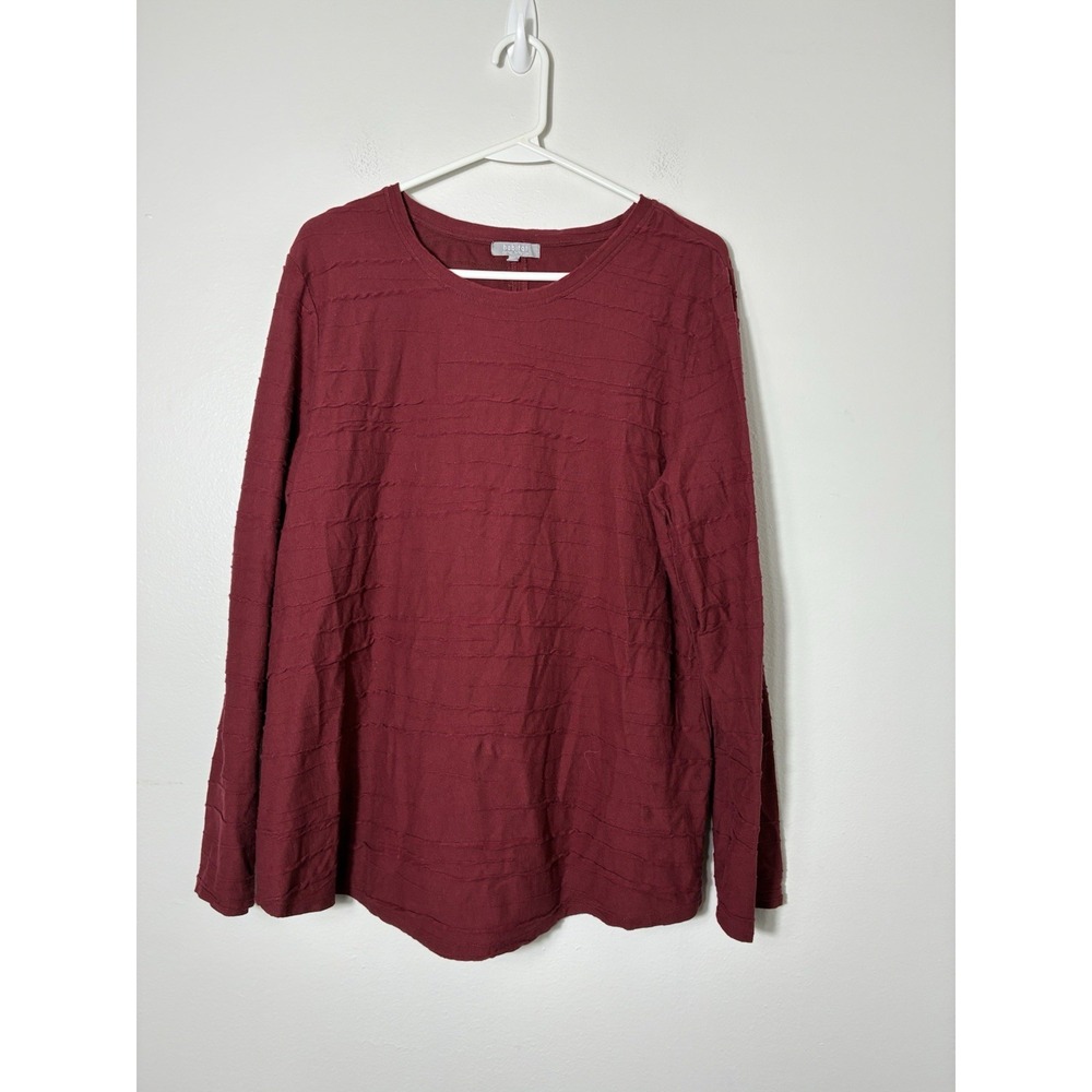Habitat Long Sleeve Gauzy Top Sz Large Merlot Red Cotton Blend Art To Wear Boho